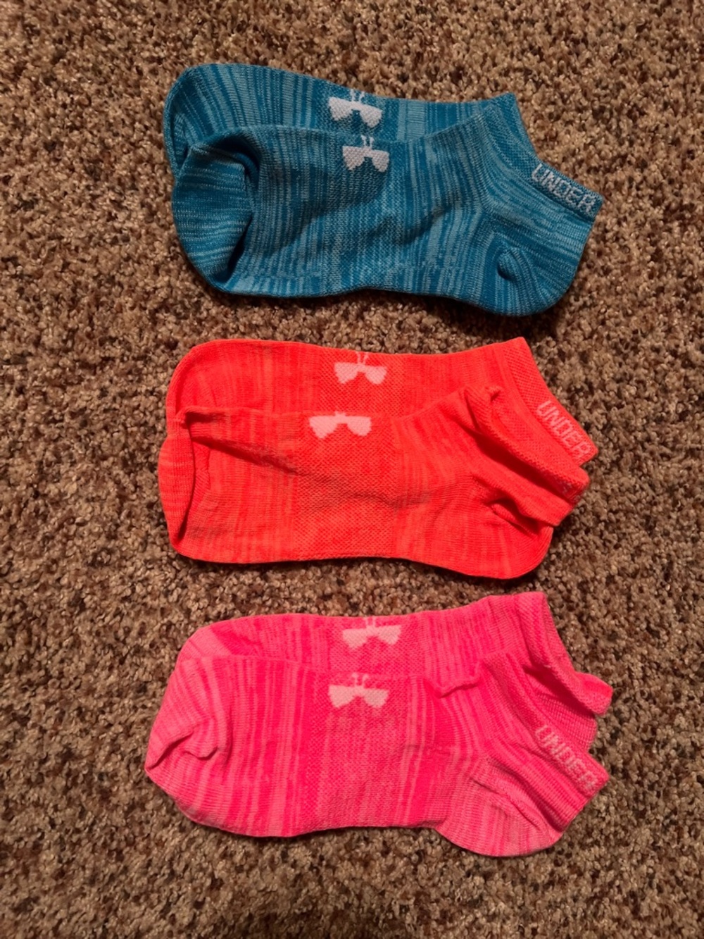 Under Armour womans' Performance No-Show Socks - Blue, Orange, Pink (3-Pack)